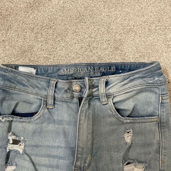 AE ripped super high rise skinny jeans light wash size 2 - Picture 2 of 6